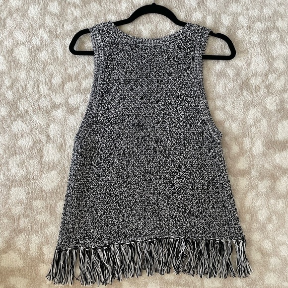 Rebecca Minkoff Black & White Sleeveless Knit Fringe Hem Top | Size M - Picture 4 of 4